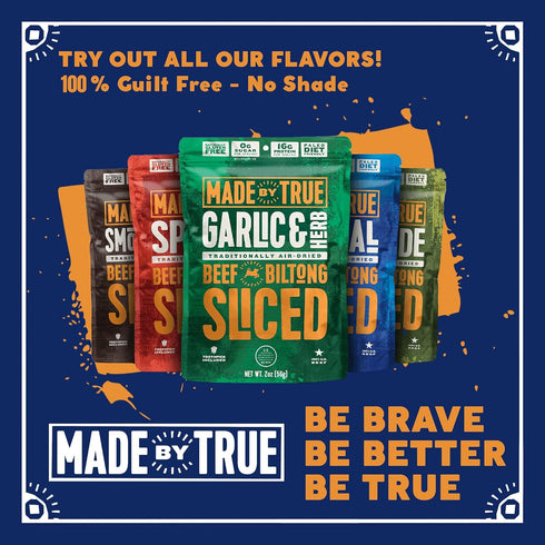 (2 Pack 5) 30 Made by True Beef Sliced Bites Ultimate Variety Ounce, of - All Natural, Zero-Sugar True Jerky Biltong