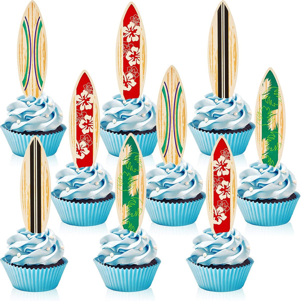 48 Pieces Surfboard Cupcake Toppers, Beach Cake Decorations, Mini Accents for Swimming Pool Summer Beach Party Supplies