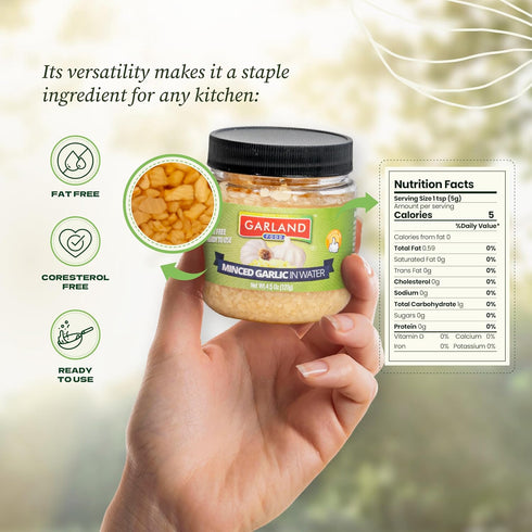 4.5 oz Garland Food Minced Garlic in Jar in Olive Oil Made in the USA Minced Garlic in Olive Oil Ready to Use