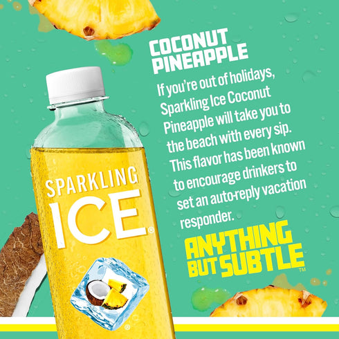17 oz (Pack 12) Sparkling Ice, Coconut Pineapple Sparkling Water, Zero Sugar Flavored Water, with Vitamins