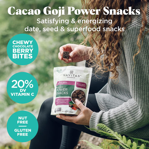 Navitas Organics Superfood Power Snacks, Cacao Goji, 8 oz. Bag, Organic, Non-GMO, Gluten-Free