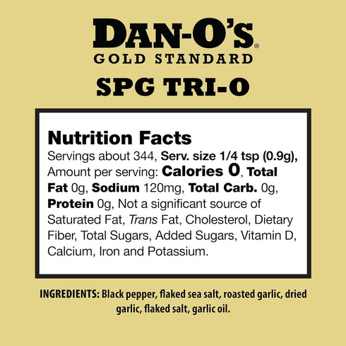 Dan-Os SPG Tri-O Seasoning Salt, Pepper & Garlic Blend Medium Bottle Premium All Purpose SPG for Steak, Chicken