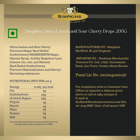 Simpkins Citrus Lemon & Sour Cherry, 200g