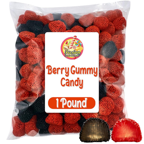 Gummy 1 Gummies Gummy Berries Candy - Pound Bulk Bag, Crunchy Red And Black Candy - Raspberry And Blackberry Berry