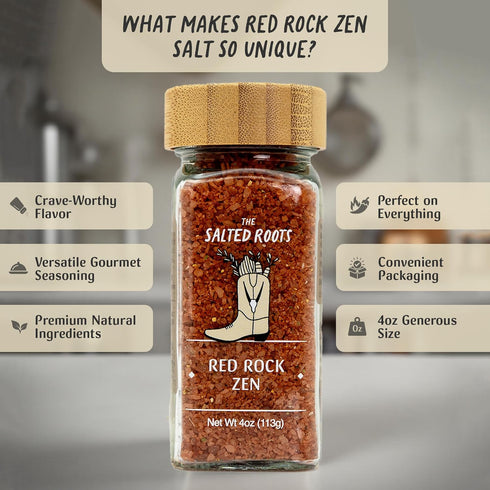 4oz The Salted Roots - Red Rock Zen Salt - Umami-Rich Gourmet Blend with Miso, Wasabi, Thai Chili & Citrus - Hawaiian
