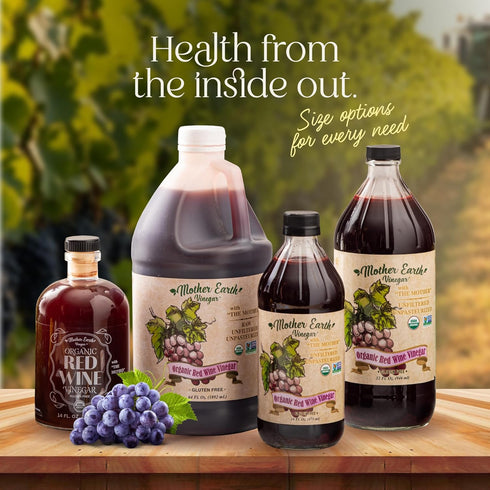 (1/14oz Mother Earth, Organic Red Wine Vinegar with The Mother, Fresh Pressed Organic Cabernet Grapes, ORWV, RWV, Raw