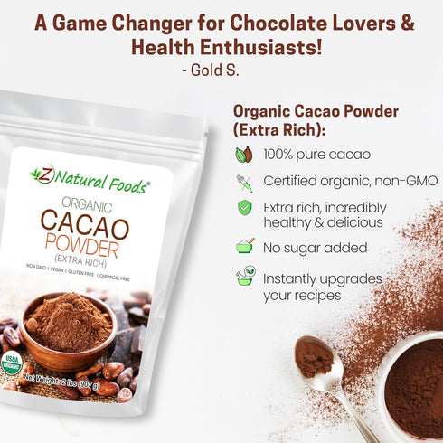 Nutrition-Packed, 2 lbs Z Natural Foods Organic Cacao Powder, Extra-Rich Dark Chocolate Flavor, Perfect for Chocolate