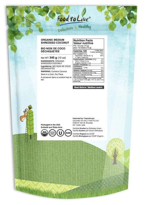 12 Food to Live - Organic Shredded Coconut, Ounces Non-GMO, Unsweetened Coconut Flakes, Desiccated, Medium Shreds