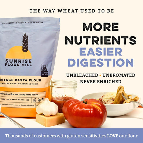 2 lbs Sunrise Flour Mill USDA Organic Heritage Pasta Flour - | Milled from Hard Red Wheat | Easier to Digest with Less