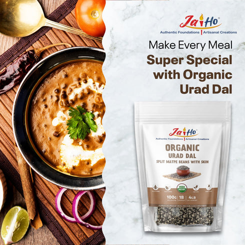 4 lb Jai Ho Certified Organic Urad Dal with Skin (Split Matpe Beans with Skin) - USDA Organic | Non-GMO | Chemical-Free