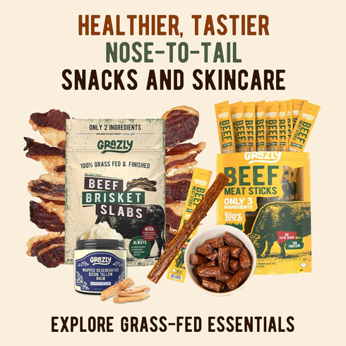 10g 4 oz Grazly Plain Beef Stick Ends Made With Only Grass-Fed Beef, Spring Salt & Collagen Casing Bite-Sized
