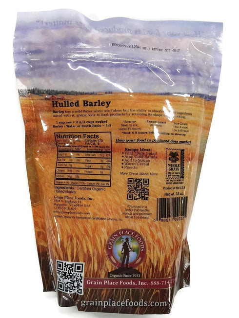 Grain Place Foods 2 lb | Non-GMO Organic Hulled Barley | Made in the USA | Bag