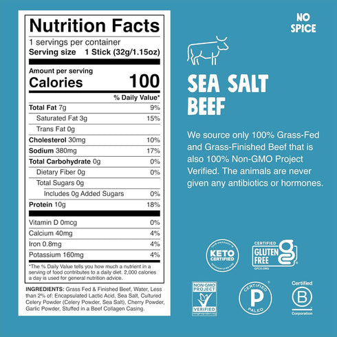 8 Count, 1.15 Oz Chomps Sea Salt Beef Stick