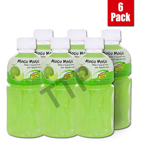 6 Pack Mogu Mogu Juice with Nata De Coco, Melon Flavored