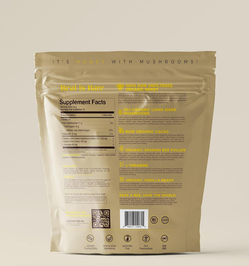 15 Packets HYVE Mind Functional Honey Focus & Memory Organic Honey with Lion's Mane Mushrooms, Raw Cacao, Bee Pollen