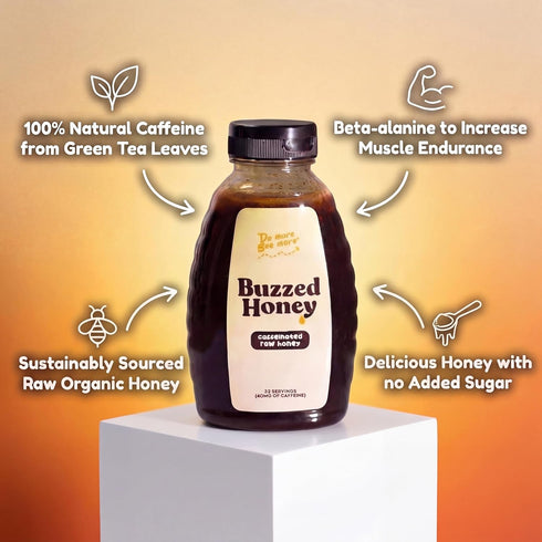 4 Ingredients,16 oz (32 Buzzed Honey - Raw Unfiltered Honey with Natural Green Tea Caffeine, Caffeinated Honey