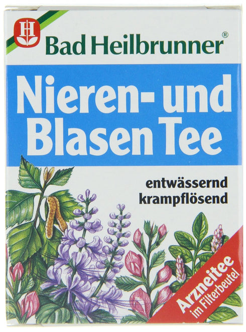 Bad Heilbrunner Nieren und Blasen Tea, Kidney and Bladder Tea (4 Packs, 8 Teabags each) - Fresh from Germany