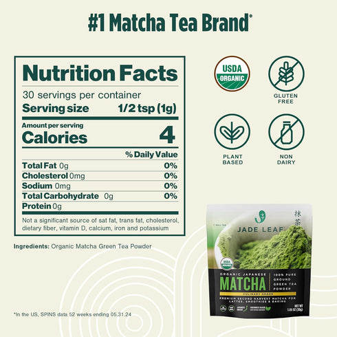 30g 1.06 (Pack 1) Jade Leaf Matcha Organic Culinary Grade Matcha Powder - Japanese Green tea for Baking, Smoothies