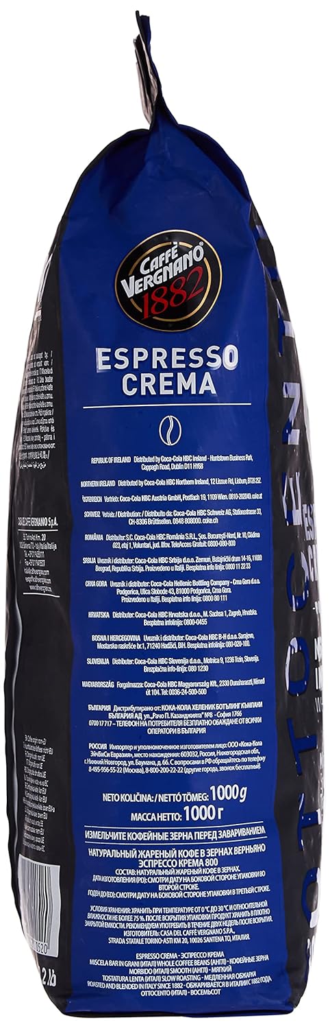 800 2.2 Lb (1 Caffe Vergnano Espresso Roast "Crema Blend" Whole Bean Coffee | Bag kilo) | Imported from Italy