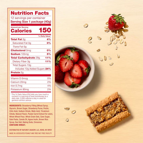 1 12 Natures Bakery Oatmeal Crumble Bars, Strawberry, Real Fruit, Vegan, Non-GMO, Breakfast bar, box with bars
