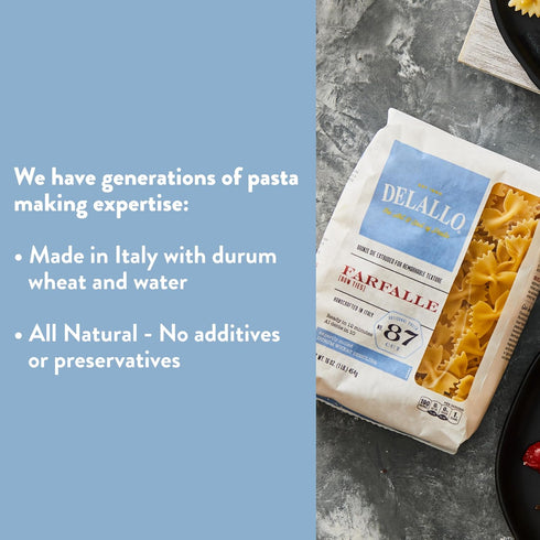 100% 1 (4 Pack) DeLallo Farfalle Pasta, Bow-Tie Shape, Made in Italy, Bronze Cut, Made with Only Durum Wheat Semolina