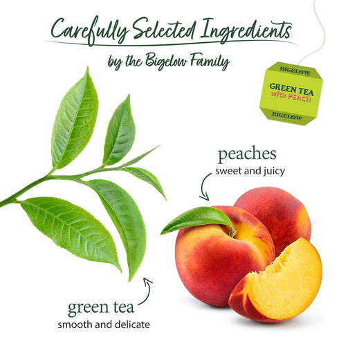 Bigelow Tea with Peach, Caffeinated Green Tea, 20 Count, Pack of 6