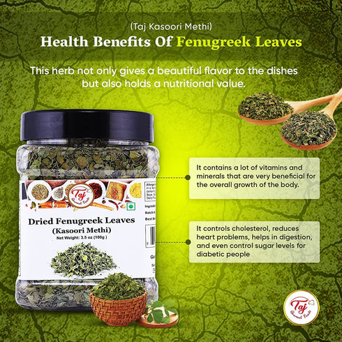 TAJ Kasoori Methi, Dried Fenugreek Leaves, 1oz (28g), Product of India