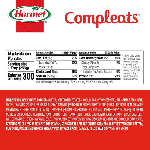 9 oz. (6 Pack) HORMEL COMPLEATS Salisbury Steak Microwave Tray