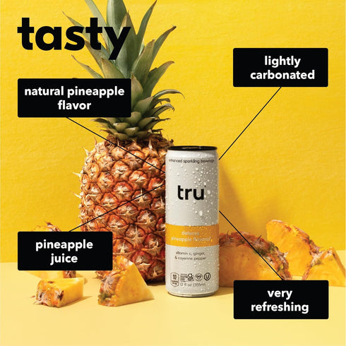 12 OZ 12 Pack Tru Defense Seltzer, Sparkling Water with Vitamin C, Ginger Extract, Cayenne Pepper & Real Pineapple