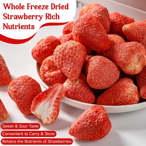 Nahasahr 16oz Freeze Dried Whole Strawberries - Lightly Sweetened, Crunchy Fruit for Yogurt, Baking, Oatmeal & Dessert