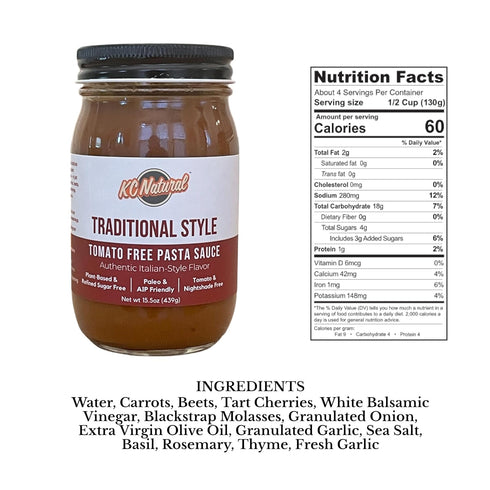 Pack, 31.5 oz KC Natural Tomato-Free Pasta Sauce Combo Traditional Style & Carrot Marinara, Total, Paleo & AIP Friendly