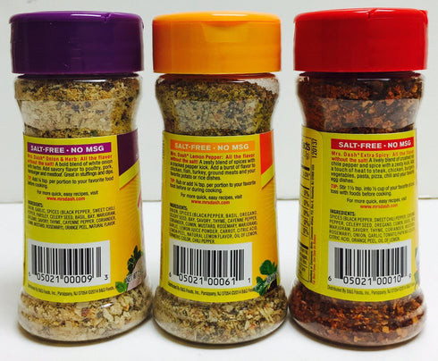 Mrs Dash Salt-Free Seasoning Blend Variety 3 Packs - Extra Spicy, Lemon Pepper, and Onion & Herb