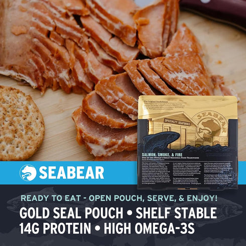 6oz 6 SeaBear Wild Alaska Pink Smoked Salmon, Fillet, Shelf-Stable Wild Caught Smoked Salmon Fillet, Ready to Eat