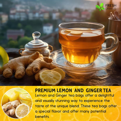Premium 75 Lemon Ginger Tea Bags: 100% Natural Ingredients, Eco-conscious Herbal Tea, No Sugar, No Caffeine