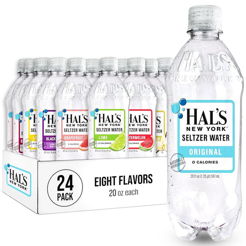 Hal's New York Seltzer Water Variety Flavor Pack, 20 ounces (24 Pack)