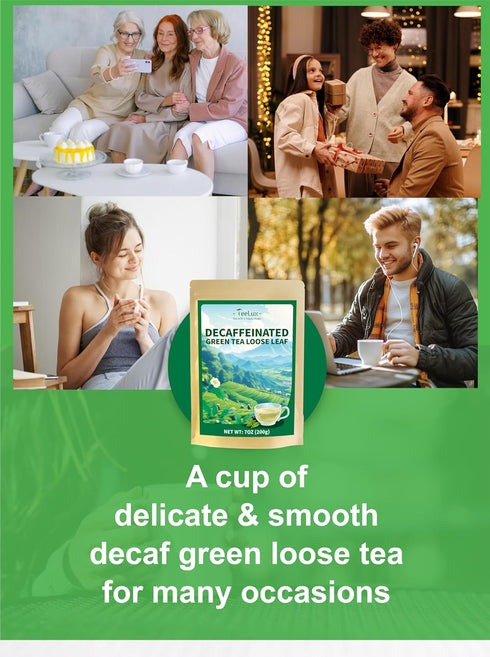 CO2 7oz TeeLux Decaf Green Tea, Decaffeinated Green Tea Loose leaf, Delicate & Smooth Flavor