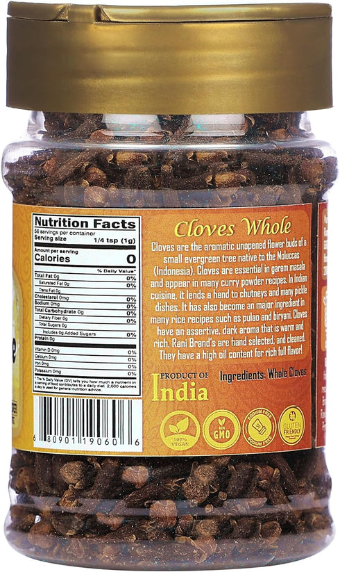 Rani Cloves Whole (Laung), 2oz (56g) PET Jar, Great for Food, Tea, Pomander Balls, All Natural