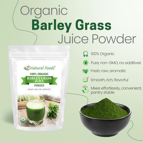 1 lb Z Natural Foods Organic Barley Grass Juice Powder - Made in USA, USDA Organic Nutrient-Dense Green Drink Mix