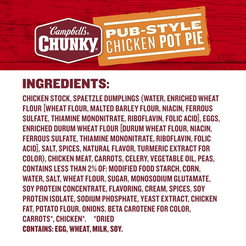 18.8 oz Campbell's Chunky Soup, Pub-Style Chicken Pot Pie Soup, Can