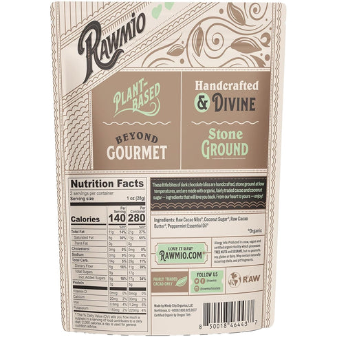 70% 2 Oz Rawmio Mint Chocolate Hearts, Cacao - - Raw, Organic, Vegan, Fair Trade