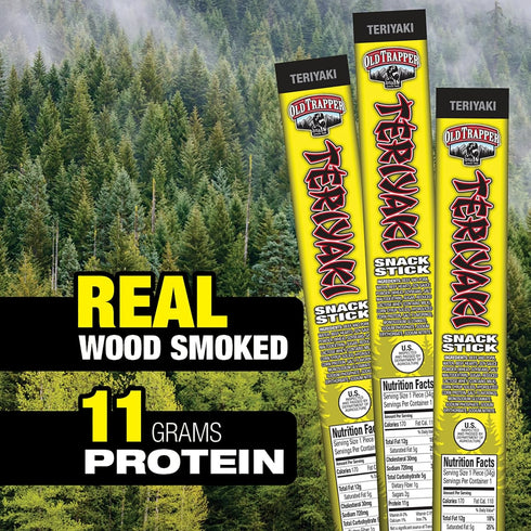 1.2-Ounce Packages, 11 (Pack 24) Old Trapper Teriyaki Snack Sticks, Individually Wrapped Natural Wood Smoked Meat