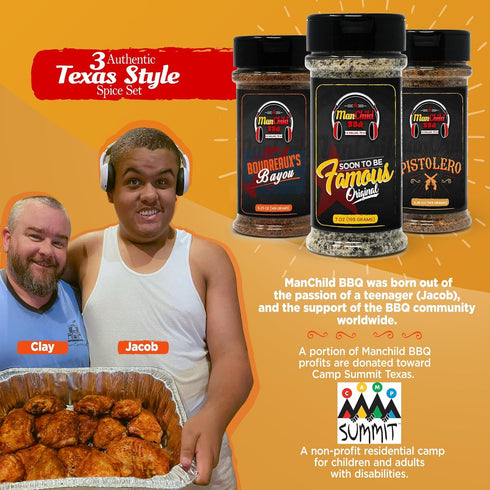 Set Manchild BBQ Rub Spices and Seasonings Gift | All Natural Texas Spice Dry Rubs for Cooking & Smoking Meat | Pork