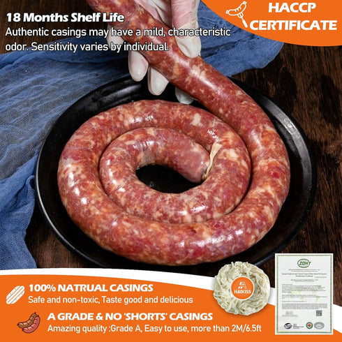'-10M/32ft,38-40mm Natural Hog Sausage Casing, Edible Casings for Sausage Making, Grade A, Great for Snack Sticks