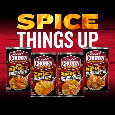 18.8 Oz 12) Campbell's Chunky Soup, Spicy Sirloin Burger Soup, Can (Case