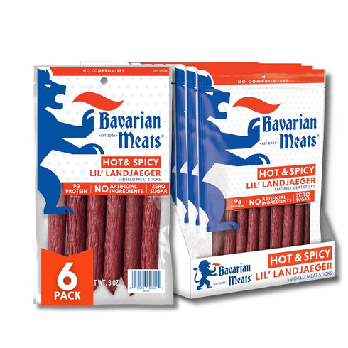 Bavarian Meats Hot & Spicy Lil' Landjaeger Meat Sticks, Smoked Sausage Protein