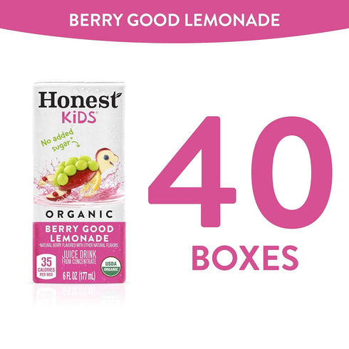 Honest Kids 6 Oz (Pack 40) Berry Good Lemonade, Organic Juice Drink, Berry Lemonade, Fl