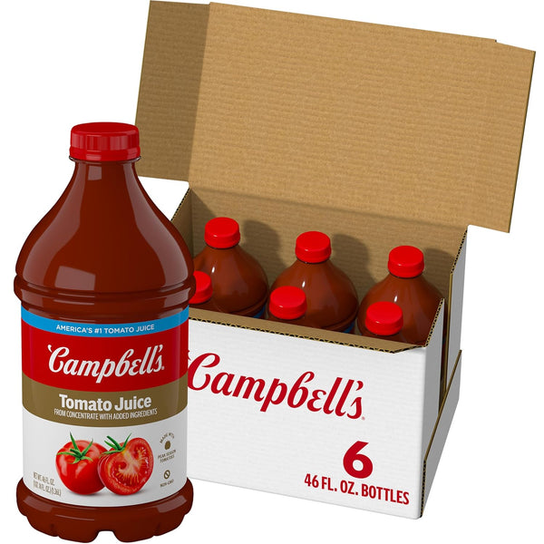 Campbell's 100% Tomato Juice, 46 fl oz Bottle (6 Pack)