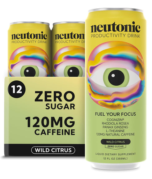 Neutonic Nootropic Productivity Energy Drink | Wild Citrus 12 Cans | 120mg
