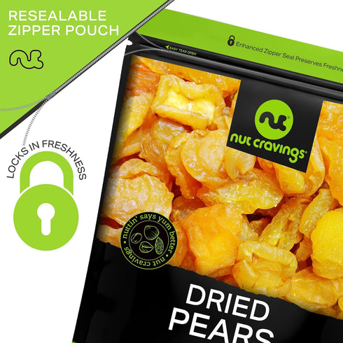 (32oz, 2 LB) NUT CRAVINGS - Dried California Pears, No Sugar Added, Unsweetened Sweet Healthy Snack, Vegan, Kosher