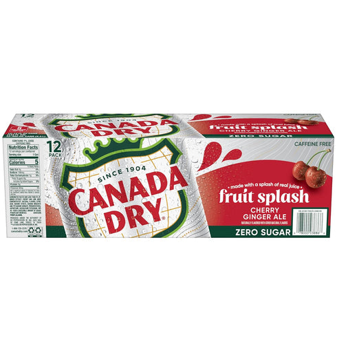 12 oz. 12 Pack (Pack 2) Canada Dry Zero Sugar Cherry Ginger Ale Fruit Splash Soda, fl. Cans